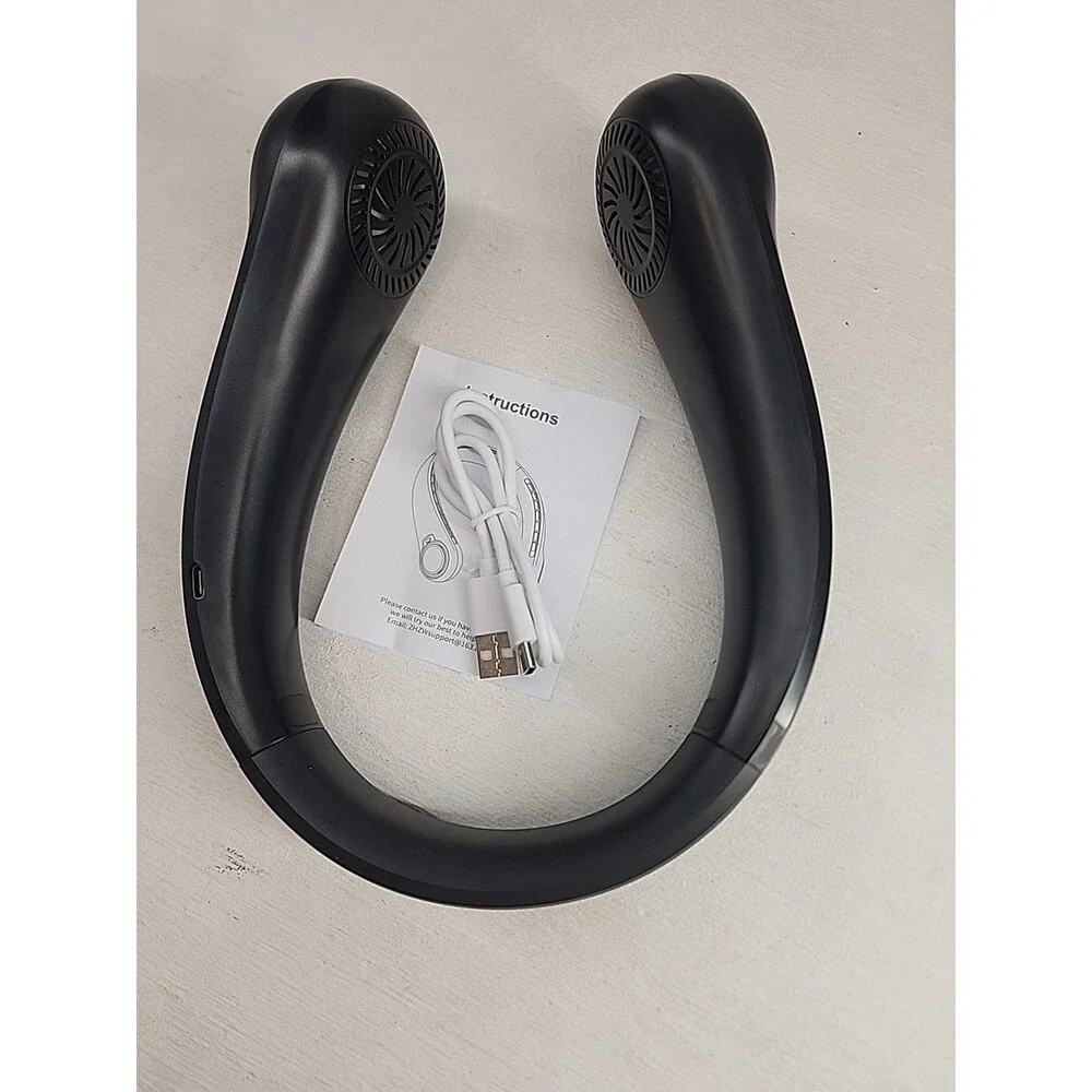 Black Neckband Personal Fan with Rose Gold Accents